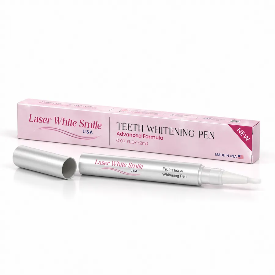 The whitening pen with its pink carton